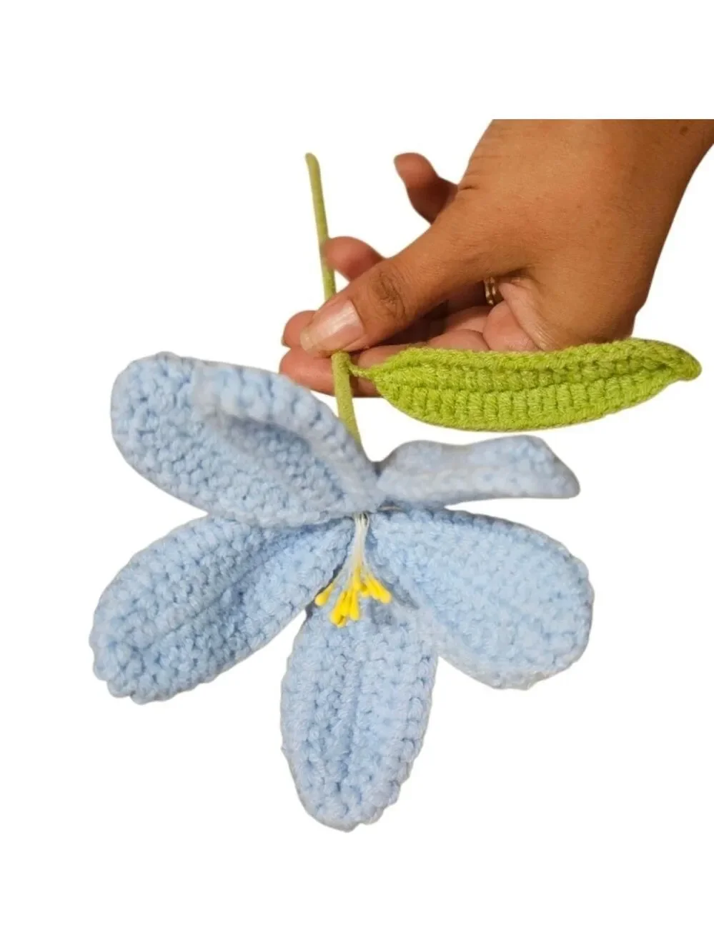 Handmade Crochet Baby Blue Flower Easter Decor Eco Artistic Acrylic Stem Blue